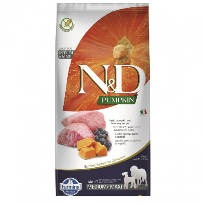N&D Pumpkin Tahılsız Kuzu Etli Yaban Mersinli Orta ve Büyük Irk Yetişkin Köpek Maması 12 kg N&D Pumpkin Tahılsız Kuzu Etli Yaban Mersinli Orta ve Büyük Irk Yetişkin Köpek Maması 12 kg