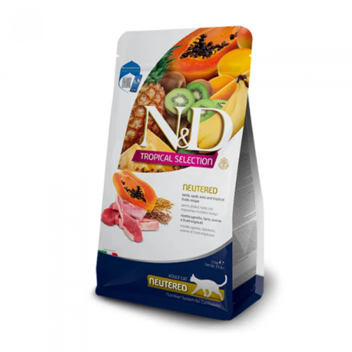 N&D Tropical Selection Düşük Tahıllı Kuzu Etli ve Tropikal Meyveli Kısırlaştırılmış Kedi Maması 4 + 1 kg N&D Tropical Selection Düşük Tahıllı Kuzu Etli ve Tropikal Meyveli Kısırlaştırılmış Kedi Maması 4 + 1 kg