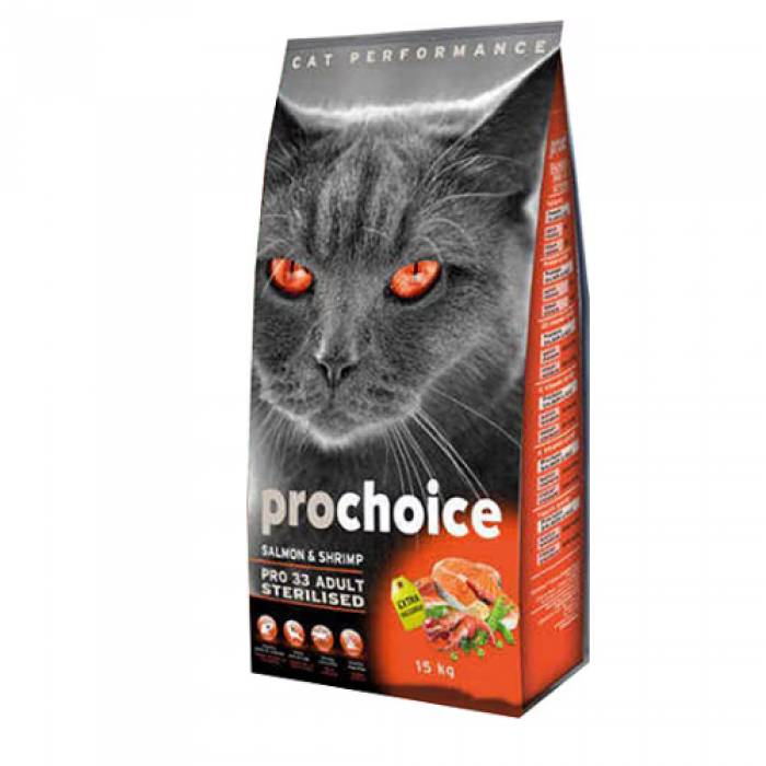 Prochoice Pro 33 Somonlu ve Karidesli Düşük Tahıllı Kısırlaştırılmış Kedi Maması 15 kg Prochoice Pro 33 Somonlu ve Karidesli Düşük Tahıllı Kısırlaştırılmış Kedi Maması 15 kg