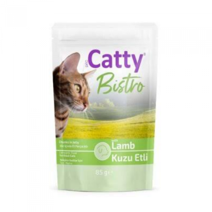 Catty Bistro Jöle İçinde Et Parçacıklı Kuzu Etli Yetişkin Kedi Konservesi 85 Gr