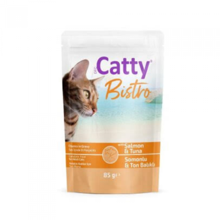 Catty Bistro Sos İçinde Somonlu Ton Balıklı Yetişkin Kedi Konservesi 85 Gr Catty Bistro Sos İçinde Somonlu Ton Balıklı Yetişkin Kedi Konservesi 85 Gr