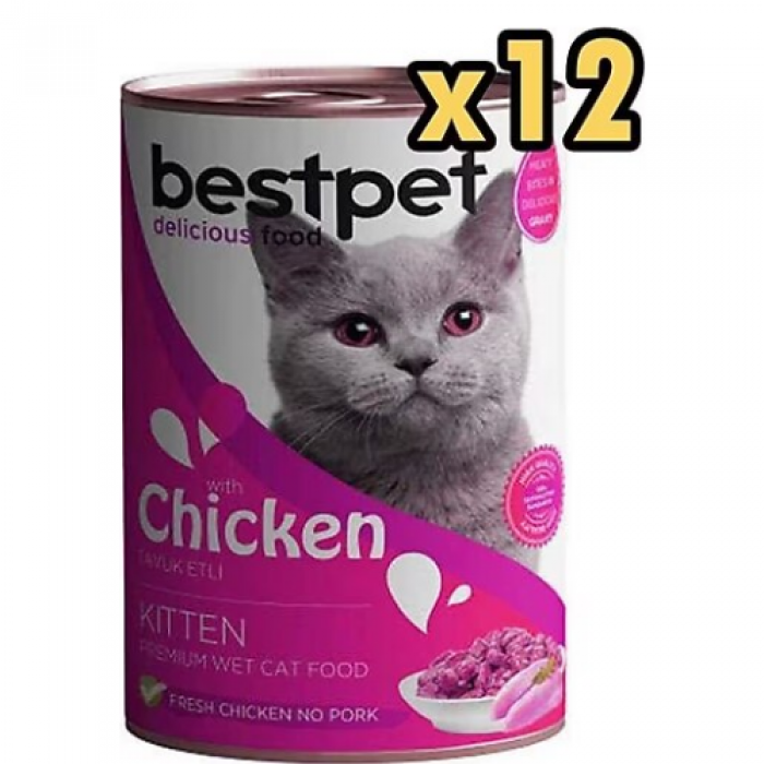 Bestpet Jöle İçinde Parça Etli Tavuklu Konserve Yavru Kedi Maması 400 gr x 12 Adet