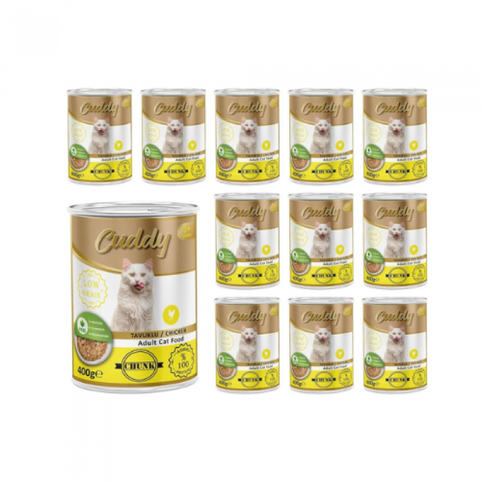 Cuddy Yetişkin Kedi Tavuklu ve Jöleli Konserve Mama 400 gr x 12 Adet